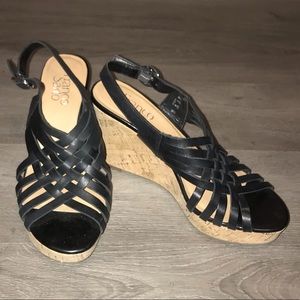 Franco Sarto huarache wedge cork look heel sandal